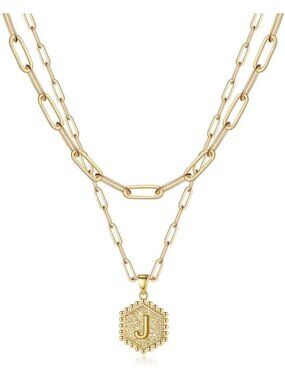 Dainty Initial Necklace for Women - 14K Gold-Plated Layered Hexagon Jewelry Gift